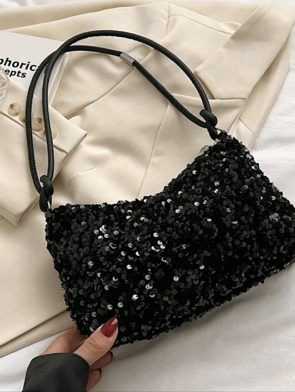 Sequin Shoulder Bag - Black